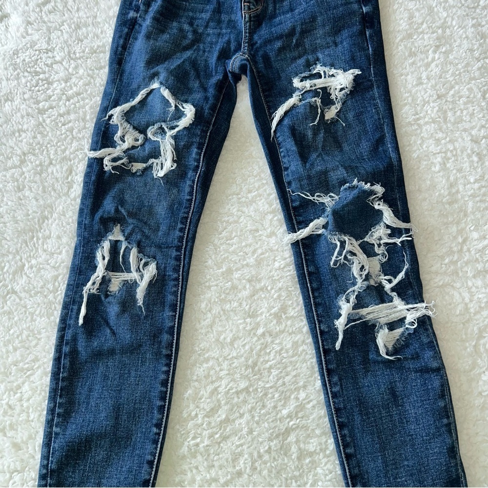 American Eagle Distressed High Rise Jeggings 00 Short - Picture 2 of 5